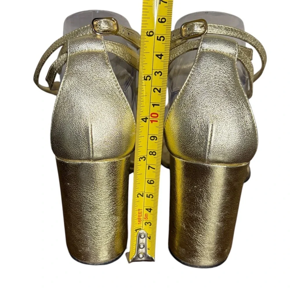 Tamara Mellon Gold Strappy Wedge Sandals Metallic Italian Women's Size 8.5